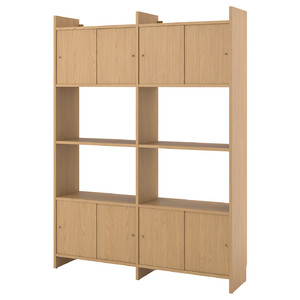 LÅDMAKARE Storage combination w sliding doors, with 2 shelves/oak effect, 159x35x212 cm