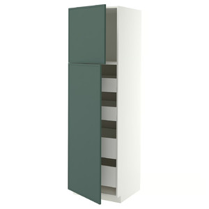 METOD/MAXIMERA Hi cab w 2 doors/4 drawers, white/Aspudden dark grey-green, 60x60x200 cm