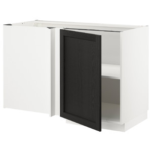 METOD Corner base cabinet with shelf, white/Lerhyttan black stained, 128x68 cm