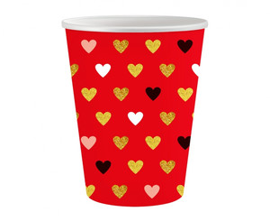 Party Paper Cup 250ml 6pcs Hearts, red