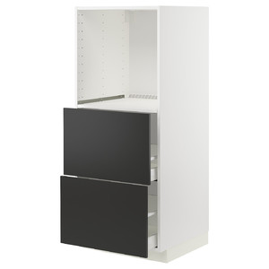 METOD / MAXIMERA High cabinet w 2 drawers for oven, white/Nickebo matt anthracite, 60x60x140 cm