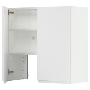 METOD Wall cb f extr hood w shlf/door, white/Voxtorp matt white, 80x80 cm