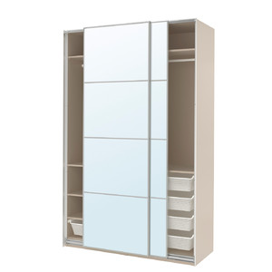 PAX / AULI Wardrobe with sliding doors, grey-beige/mirror glass, 150x66x236 cm