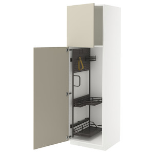 METOD High cabinet with cleaning interior, white/Havstorp beige, 60x60x200 cm