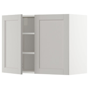 METOD Wall cabinet with shelves/2 doors, white/Lerhyttan light grey, 80x60 cm