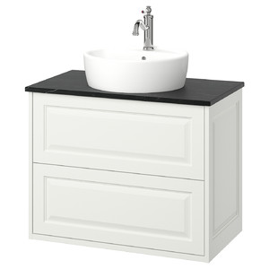 TÄNNFORSEN / TÖRNVIKEN Wash-stnd w drawers/wash-basin/tap, white/black marble effect, 82x49x79 cm