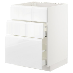 METOD / MAXIMERA Base cab f sink+3 fronts/2 drawers, white, Voxtorp high-gloss/white, 60x60 cm