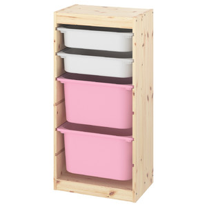 TROFAST Storage combination, light white stained pine white, pink, 44x30x91 cm
