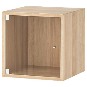 EKET Wall cabinet with glass door, white stained oak effect, 35x35x35 cm