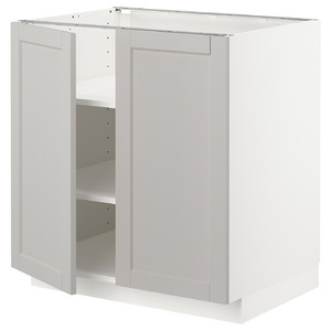 METOD Base cabinet with shelves/2 doors, white/Lerhyttan light grey, 80x60 cm