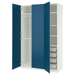 PAX / FYRUDDEN Wardrobe combination, white/blue, 150x58x236 cm