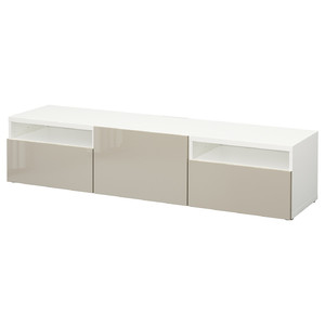 BESTÅ TV bench, white, Selsviken high-gloss/beige, 180x42x39 cm