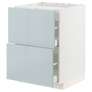 METOD / MAXIMERA Base cab f hob/2 fronts/2 drawers, white/Kallarp light grey-blue, 60x60 cm