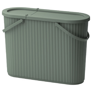 DAMMÄNG Bin with lid, grey-green, 48 l