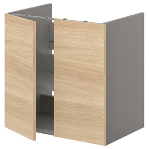 ENHET Bs cb f wb w shlf/doors, grey, oak effect, 60x40x60 cm