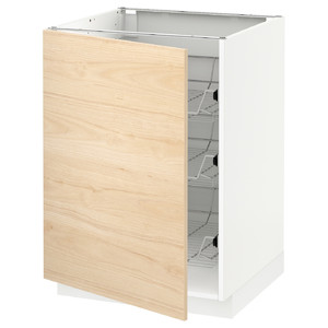 METOD Base cabinet with wire baskets, white/Askersund light ash effect, 60x60 cm