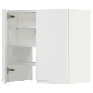 METOD Wall cb f extr hood w shlf/door, white/Voxtorp matt white, 60x60 cm