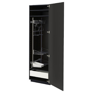 METOD / MAXIMERA High cabinet with cleaning interior, black/Nickebo matt anthracite, 60x60x200 cm
