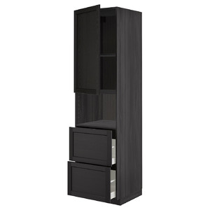 METOD / MAXIMERA Hi cab f micro w door/2 drawers, black/Lerhyttan black stained, 60x60x220 cm
