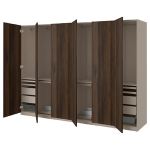 PAX / STORKLINTA Wardrobe combination, grey-beige/dark brown stained oak effect, 300x60x201 cm