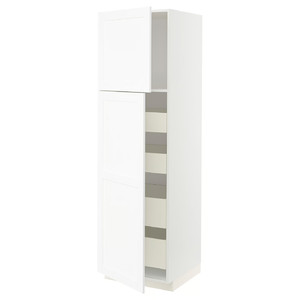 METOD / MAXIMERA Hi cab w 2 doors/4 drawers, white Enköping/white wood effect, 60x60x200 cm