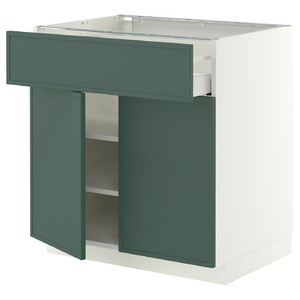 METOD/MAXIMERA Base cabinet with drawer/2 doors, white/Aspudden dark grey-green, 80x60 cm