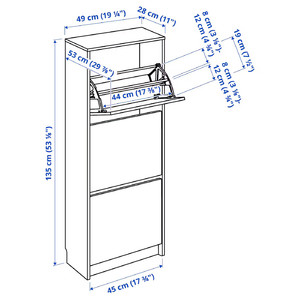 BISSA Shoe cabinet with 3 compartments, white, 49x28x135 cm