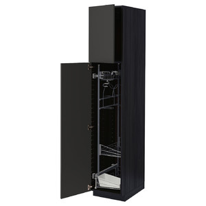 METOD High cabinet with cleaning interior, black/Nickebo matt anthracite, 40x60x200 cm