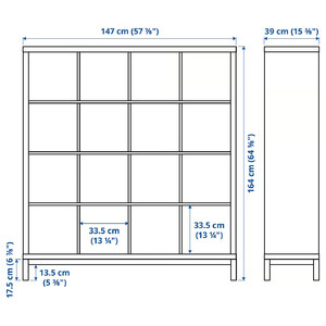 KALLAX Shelving unit with underframe, white stained oak effect/black, 147x164 cm