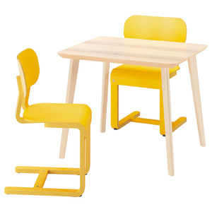 LISABO / LYCKAN Table and 2 chairs, ash veneer/yellow birch veneer, 88x78 cm