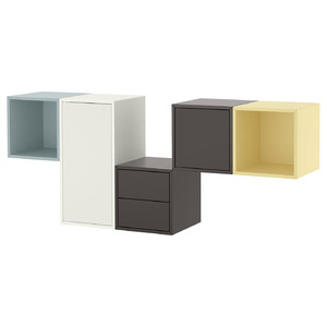 EKET Wall-mounted cabinet combination, white/multicolour, 175x35x70 cm