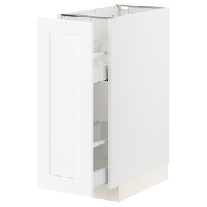 METOD / MAXIMERA Base cabinet/pull-out int fittings, white Enköping/white wood effect, 30x60 cm