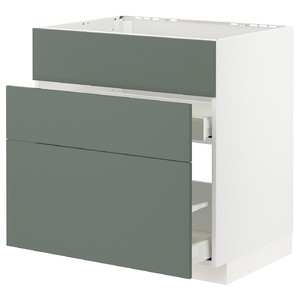 METOD / MAXIMERA Base cab f sink+3 fronts/2 drawers, white, Bodarp grey-green, 80x60 cm