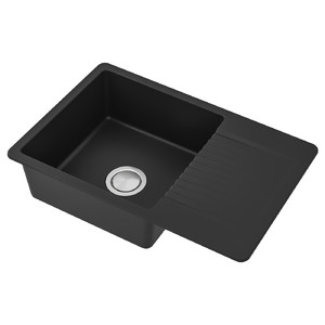 KILSVIKEN Inset sink, 1 bowl with drainboard, black/quartz composite, 72x46 cm