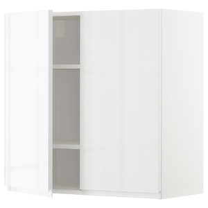 METOD Wall cabinet with shelves/2 doors, white/Voxtorp high-gloss/white, 80x80 cm
