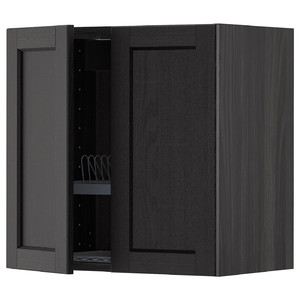 METOD Wall cabinet w dish drainer/2 doors, black/Lerhyttan black stained, 60x60 cm