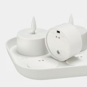 SKATGÅS LED tealight kit, with charging tray white