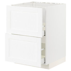 METOD / MAXIMERA Base cab f sink+2 fronts/2 drawers, white Enköping/white wood effect, 60x60 cm