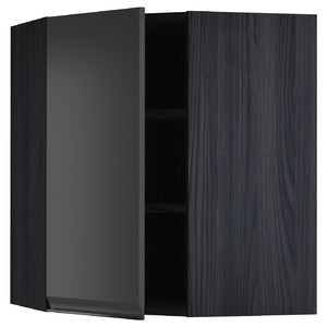 METOD Corner wall cabinet with shelves, black/Upplöv matt anthracite, 68x80 cm