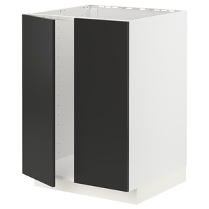 METOD Base cabinet for sink + 2 doors, white/Nickebo matt anthracite, 60x60 cm