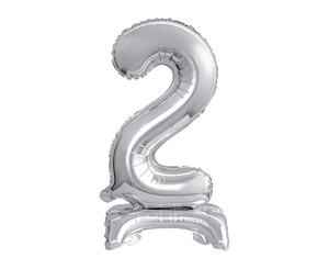 Foil Balloon Number 2 Standing, silver, 38cm