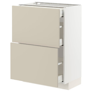 METOD / MAXIMERA Base cab with 2 fronts/3 drawers, white/Havstorp beige, 60x37 cm
