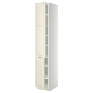 METOD High cabinet with shelves/2 doors, white/Bodbyn off-white, 40x60x220 cm
