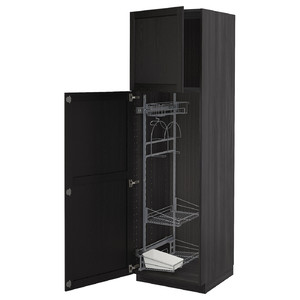 METOD High cabinet with cleaning interior, black/Lerhyttan black stained, 60x60x200 cm