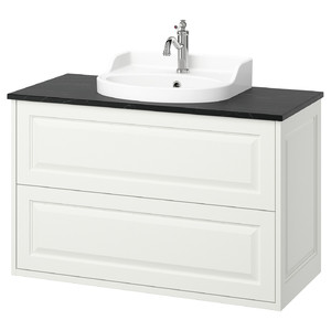 TÄNNFORSEN / RUTSJÖN Wash-stnd w drawers/wash-basin/tap, white/black marble effect, 102x49x76 cm