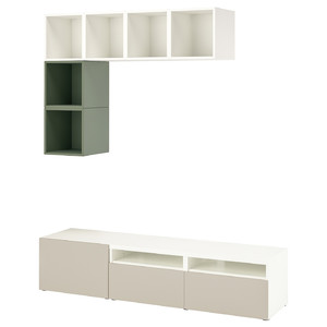 BESTÅ / EKET Cabinet combination for TV, white/grey-green, 180x42x170 cm