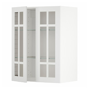 METOD Wall cabinet w shelves/2 glass drs, white/Stensund white, 60x80 cm