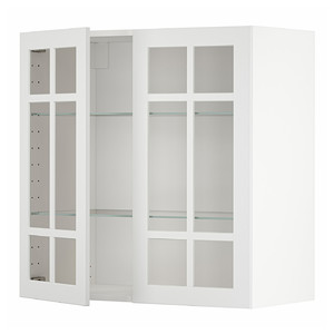 METOD Wall cabinet w shelves/2 glass drs, white/Stensund white, 80x80 cm