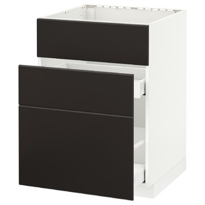 METOD / MAXIMERA Base cab f sink+3 fronts/2 drawers, white, Kungsbacka anthracite, 60x60 cm