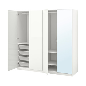 PAX / FARDAL/ÅHEIM Wardrobe combination, high-gloss white/mirror glass, 200x60x201 cm